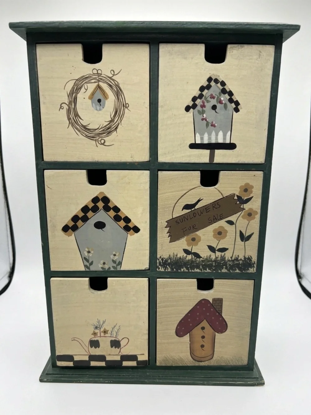 Vintage Hand-Painted Wooden 6-Drawer Trinket Chest Cottagecore Decor